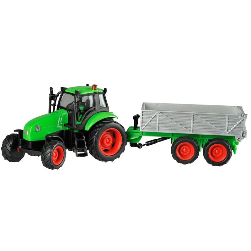 Kids Globe Traktor Med Trailer Lyd, Lys Og Pullback Funktion - Flere Varianter - Traktor Med Gråvogn