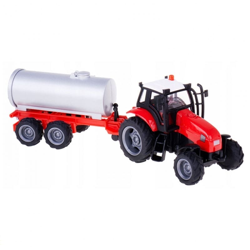 Kids Globe Traktor Med Trailer Lyd, Lys Og Pullback Funktion - Flere Varianter - Rød Traktor Med Tankvogn