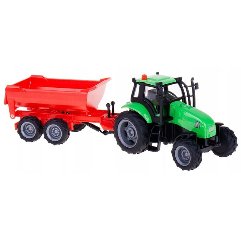 Kids Globe Traktor Med Trailer Lyd, Lys Og Pullback Funktion - Flere Varianter - Traktor Med Rød Tipvogn