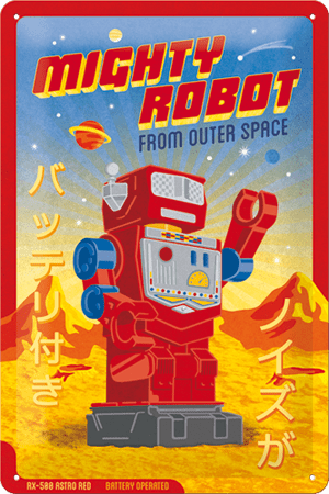 Nostaltic Art Tin Sign 30x20 Mighty Robot