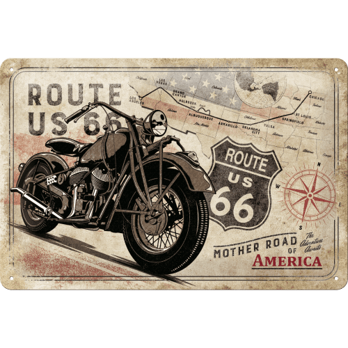 Nostalgic-Art Tin Sign 20 X 30 Route 66 Bike Map