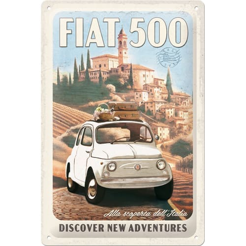 Fiat 500 - Discover New Adventures Skilt (20x30 cm)