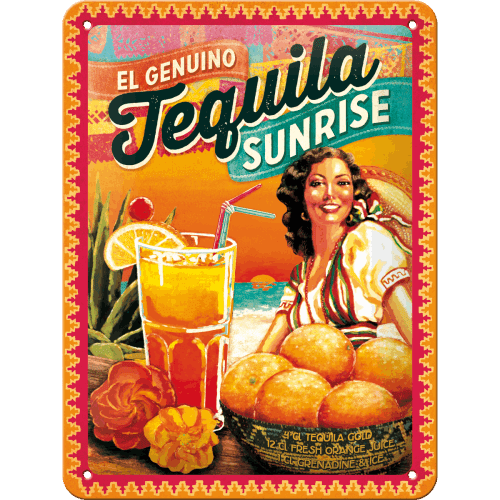 Cocktail-Time - Tequila Sunrise, Tin Sign (15x20cm)